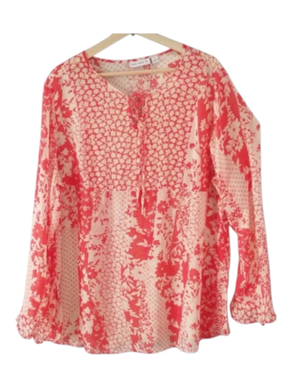 Susan Graver XL Resort Ready/Beach Casual Wear Coral Salmon TieFront Floral Top